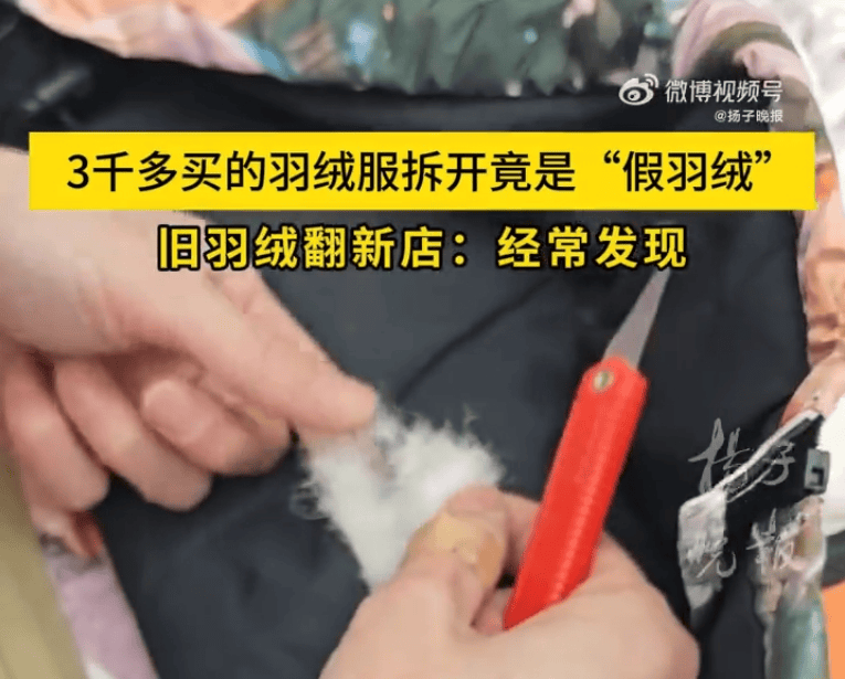 羽绒服爆大雷!3000多元买的羽绒服拆开全是飞丝!许多网友剪开了自己的衣服……